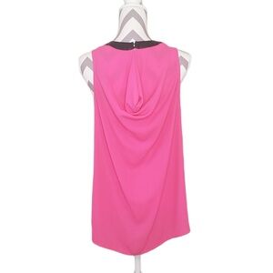Bellatrix Medium Neon Pink Black Faux Leather Open Back Sleeveless Tank Blouse